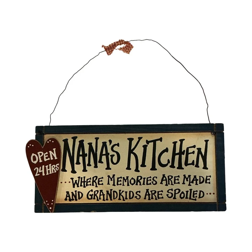 Nana's Kitchen Rustic Wood Wall Sign Primitive Farmhouse‎ Decor Heart Gingham
